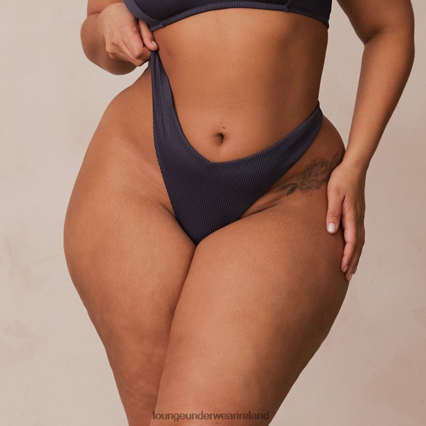 Lounge Underwear Women Ribbed Triangle Thong F2H42Z509 Charcoal Blue