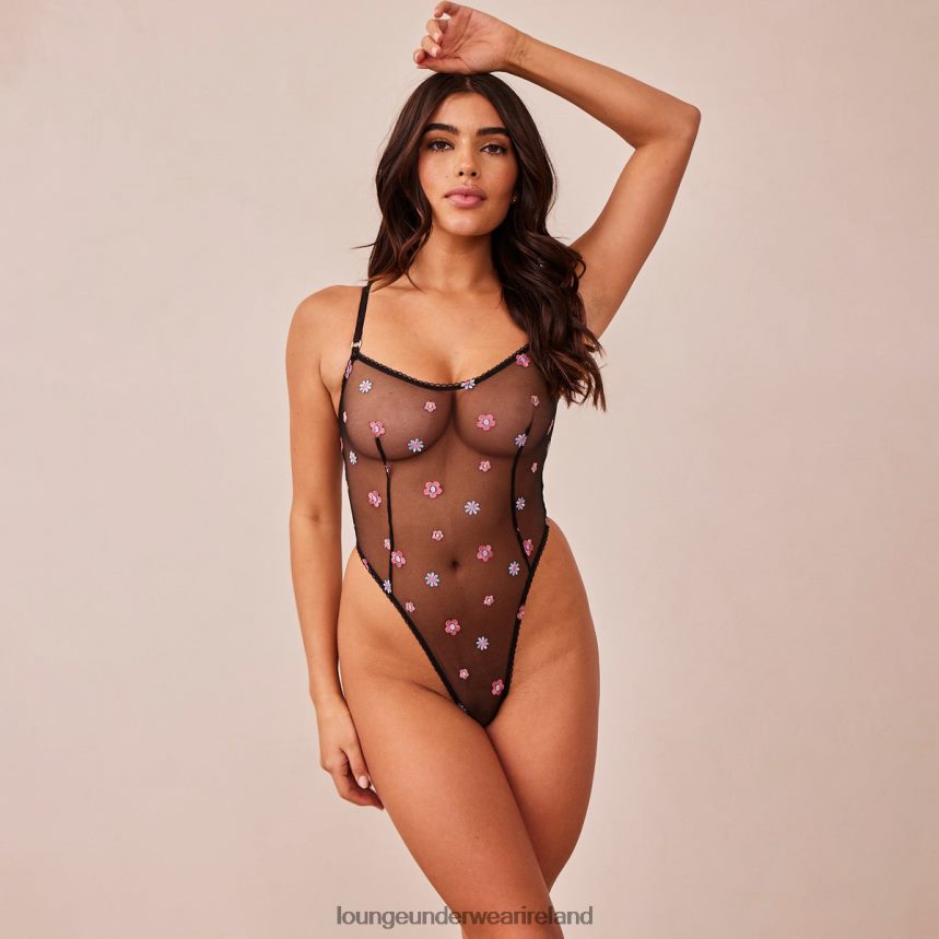 Lounge Underwear Women Sheer Floral Bodysuit F2H42Z264 Black
