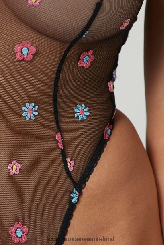 Lounge Underwear Women Sheer Floral Bodysuit F2H42Z264 Black