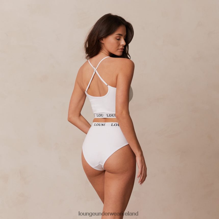 Lounge Underwear Women Bamboo Basic Bralette & Thong/Briefs Set F2H42Z221 White