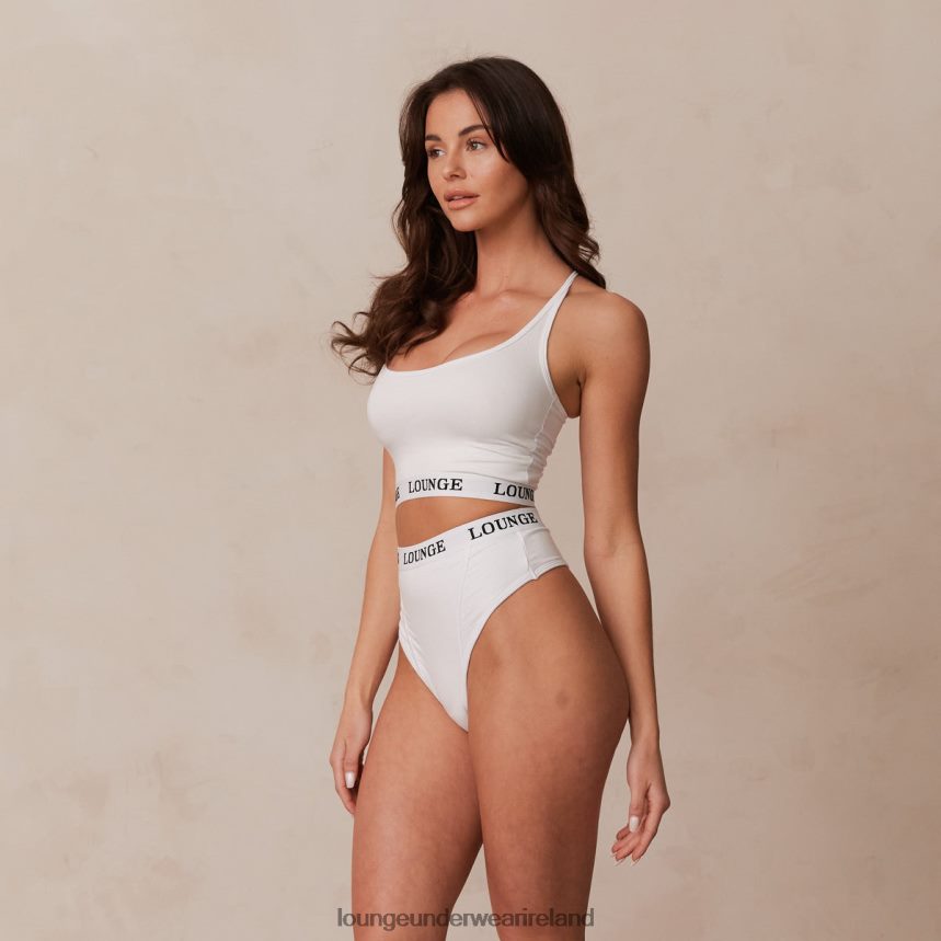 Lounge Underwear Women Bamboo Basic Bralette & Thong/Briefs Set F2H42Z221 White