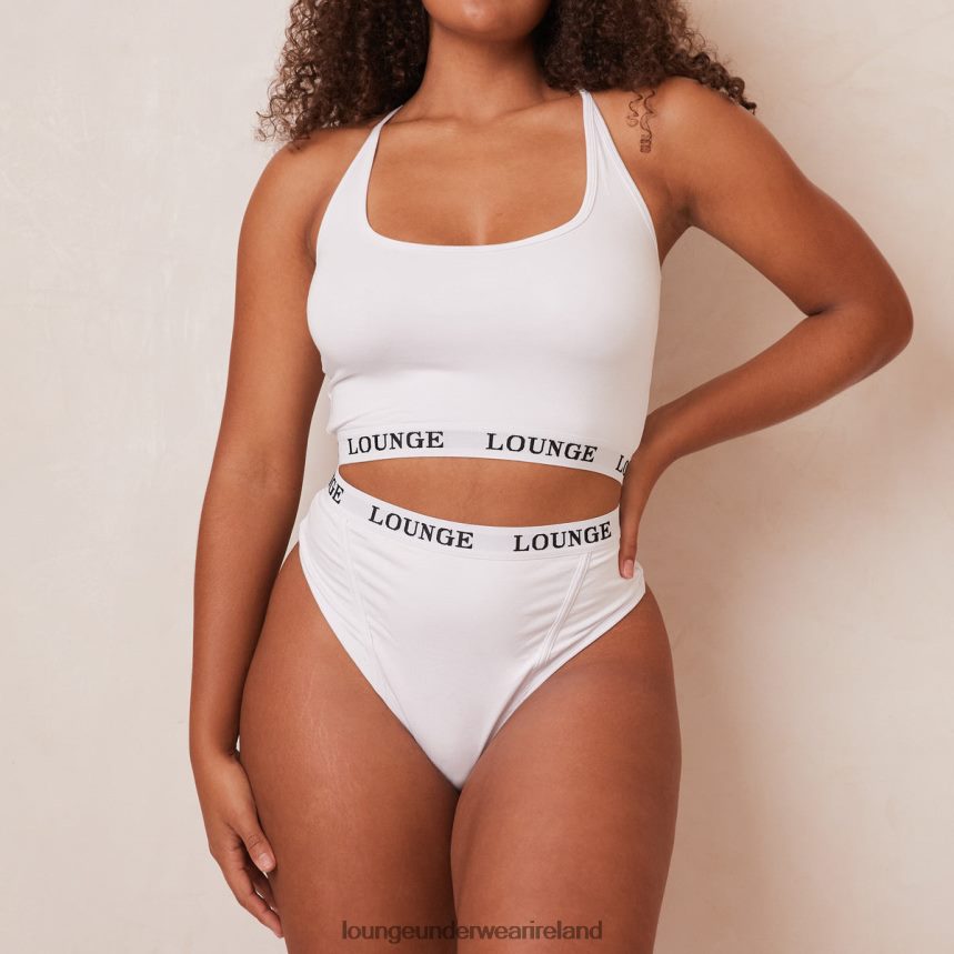 Lounge Underwear Women Bamboo Basic Bralette & Thong/Briefs Set F2H42Z221 White