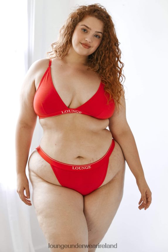 Lounge Underwear Women Bamboo Minimal Triangle Bra & Thong/Briefs Set F2H42Z211 Red