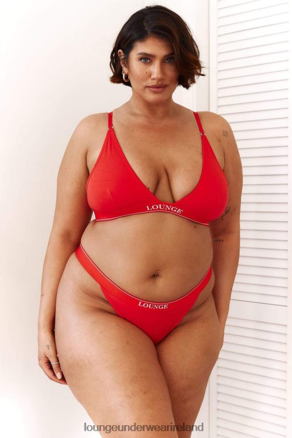 Lounge Underwear Women Bamboo Minimal Triangle Bra & Thong/Briefs Set F2H42Z211 Red