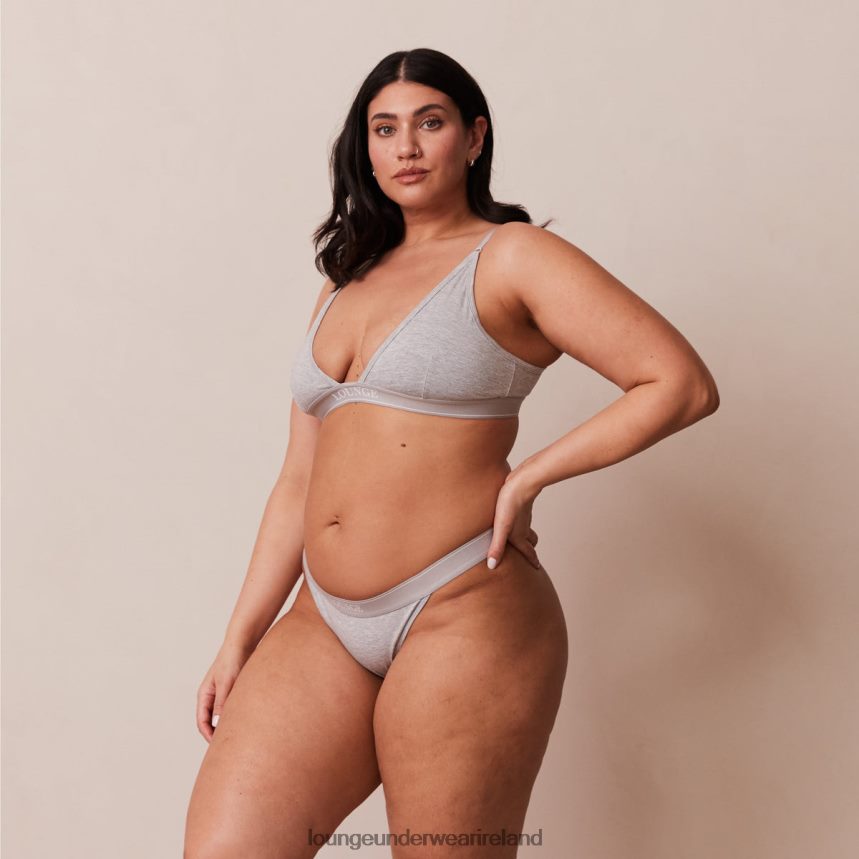 Lounge Underwear Women Bamboo Minimal Triangle Bra & Thong/Briefs Set F2H42Z214 Grey