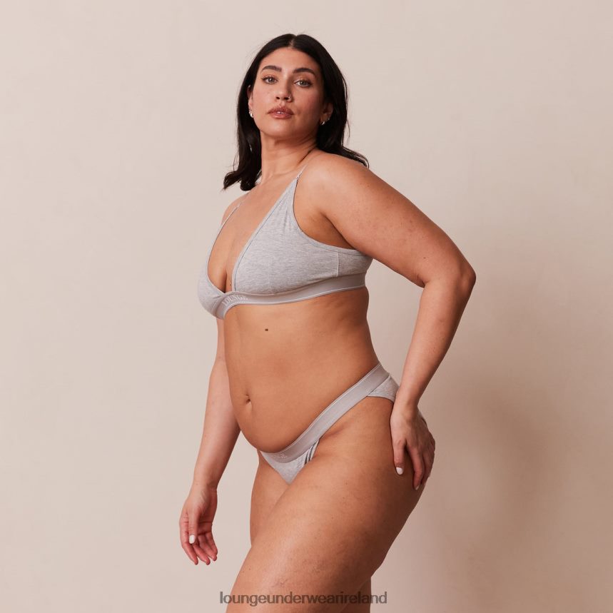 Lounge Underwear Women Bamboo Minimal Triangle Bra & Thong/Briefs Set F2H42Z214 Grey