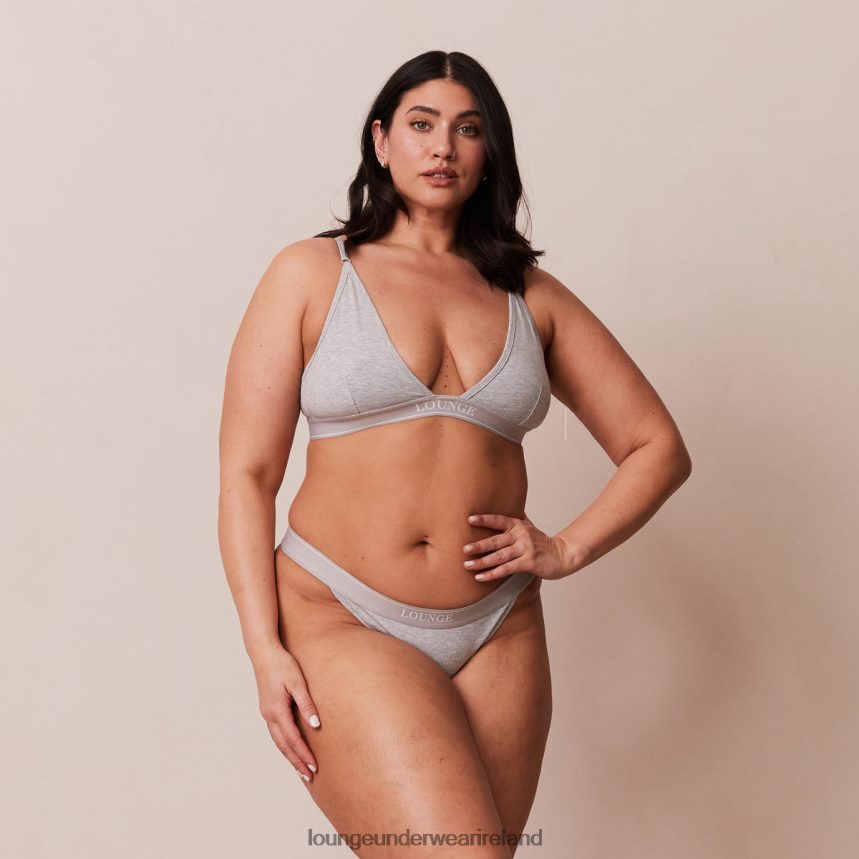 Lounge Underwear Women Bamboo Minimal Triangle Bra & Thong/Briefs Set F2H42Z214 Grey