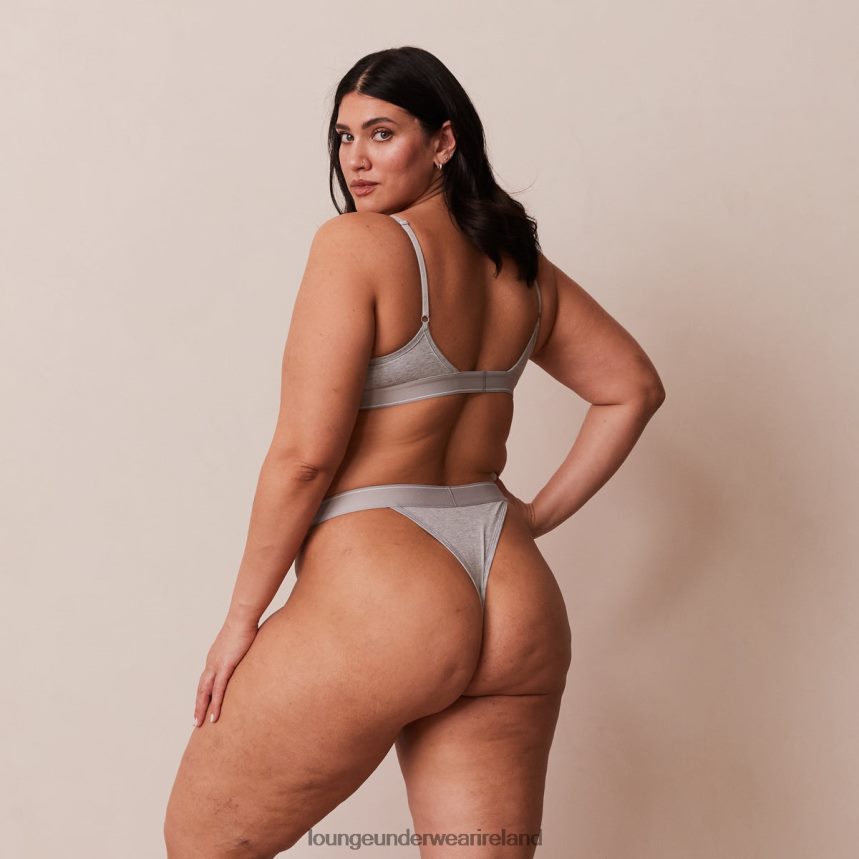 Lounge Underwear Women Bamboo Minimal Triangle Bra & Thong/Briefs Set F2H42Z214 Grey