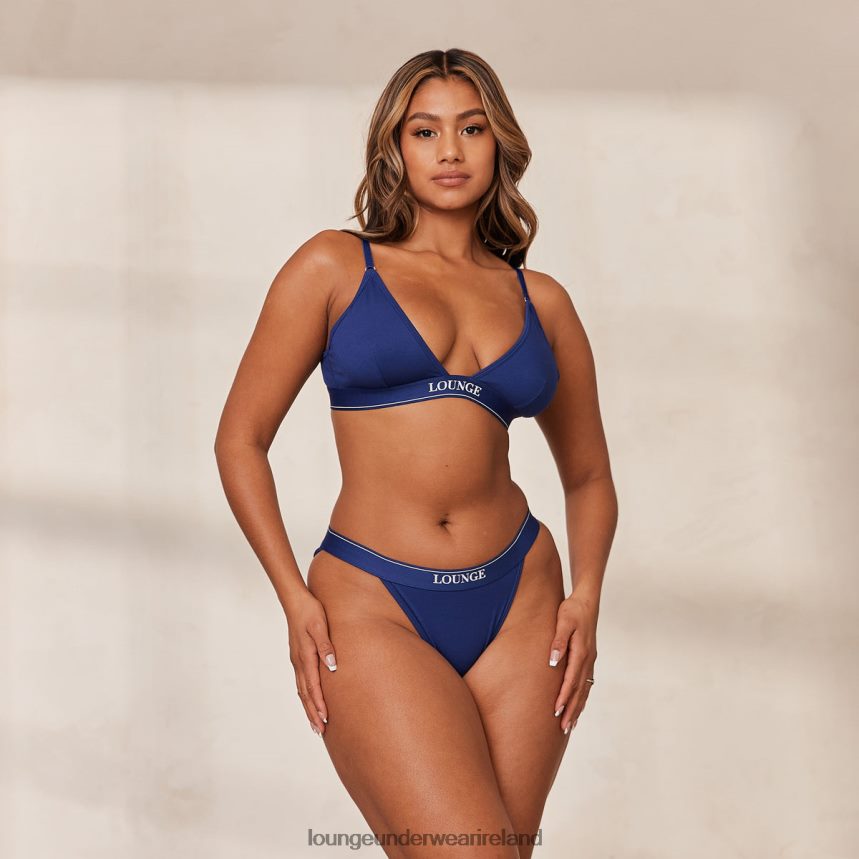 Lounge Underwear Women Bamboo Minimal Triangle Bra & Thong/Briefs Set F2H42Z217 Navy