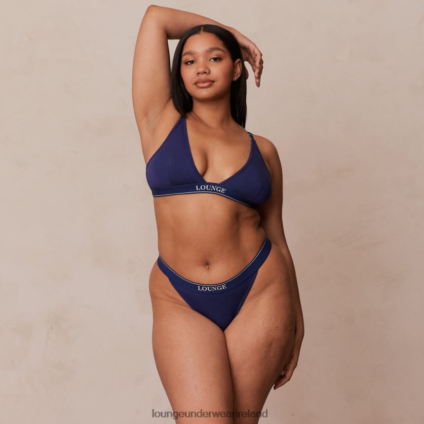 Lounge Underwear Women Bamboo Minimal Triangle Bra & Thong/Briefs Set F2H42Z217 Navy