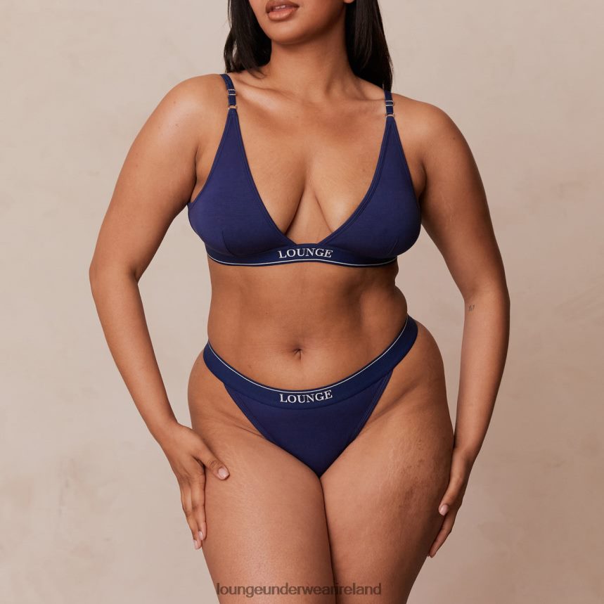 Lounge Underwear Women Bamboo Minimal Triangle Bra & Thong/Briefs Set F2H42Z217 Navy