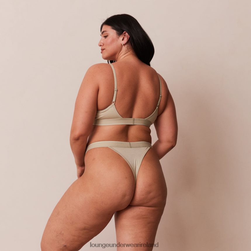 Lounge Underwear Women Bamboo Minimal Triangle Bra & Thong/Briefs Set F2H42Z218 Olive