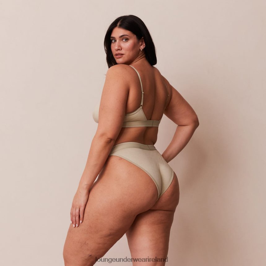 Lounge Underwear Women Bamboo Minimal Triangle Bra & Thong/Briefs Set F2H42Z218 Olive