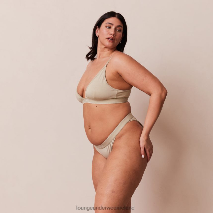 Lounge Underwear Women Bamboo Minimal Triangle Bra & Thong/Briefs Set F2H42Z218 Olive