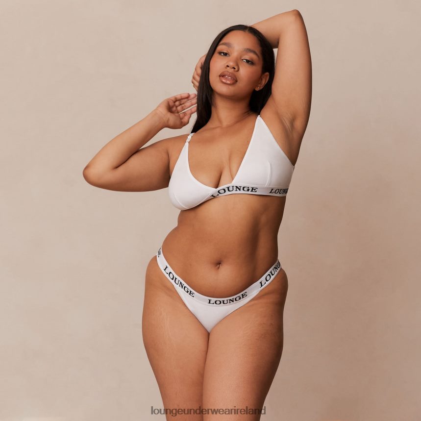 Lounge Underwear Women Bamboo Triangle Bra & Thong/Briefs Set F2H42Z174 All White