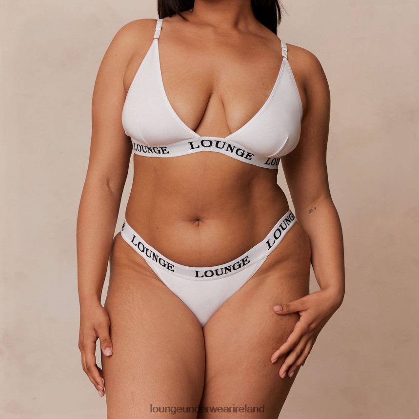 Lounge Underwear Women Bamboo Triangle Bra & Thong/Briefs Set F2H42Z174 All White