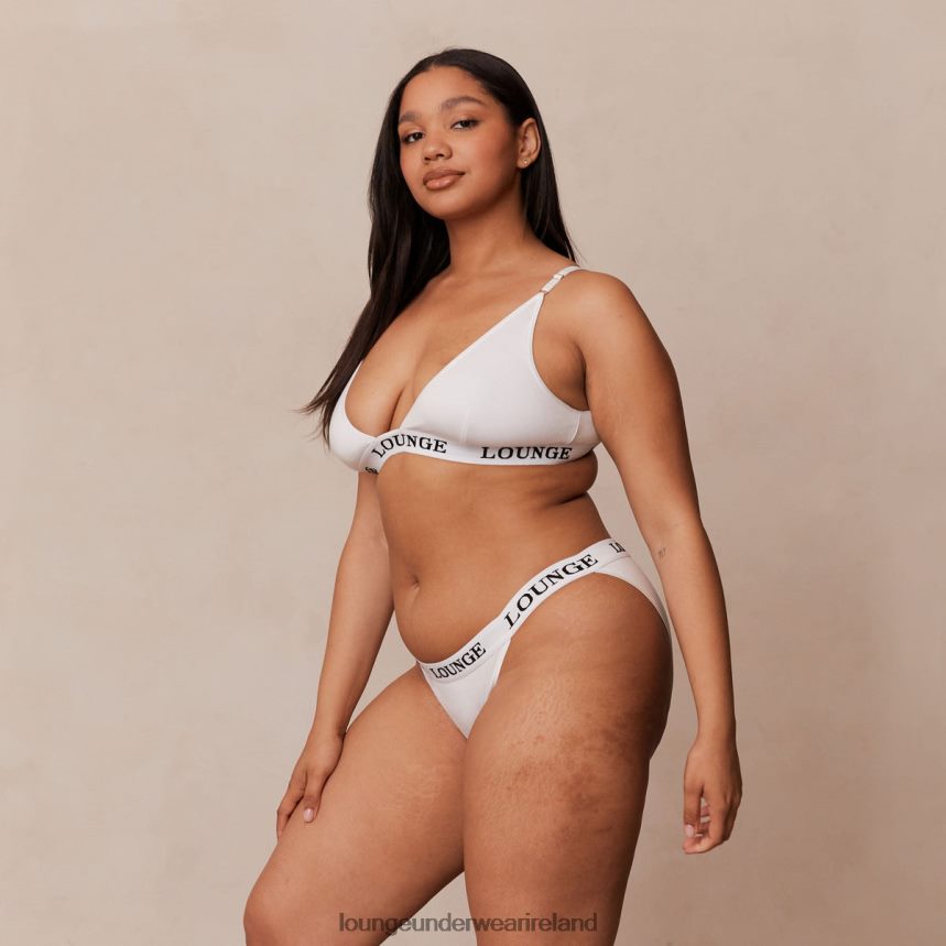 Lounge Underwear Women Bamboo Triangle Bra & Thong/Briefs Set F2H42Z174 All White