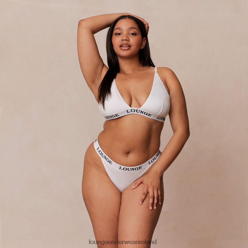 Lounge Underwear Women Bamboo Triangle Bra & Thong/Briefs Set F2H42Z174 All White