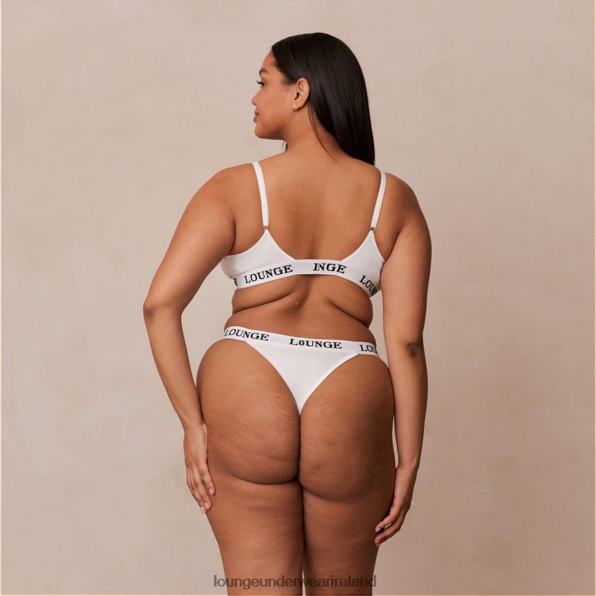 Lounge Underwear Women Bamboo Triangle Bra & Thong/Briefs Set F2H42Z174 All White