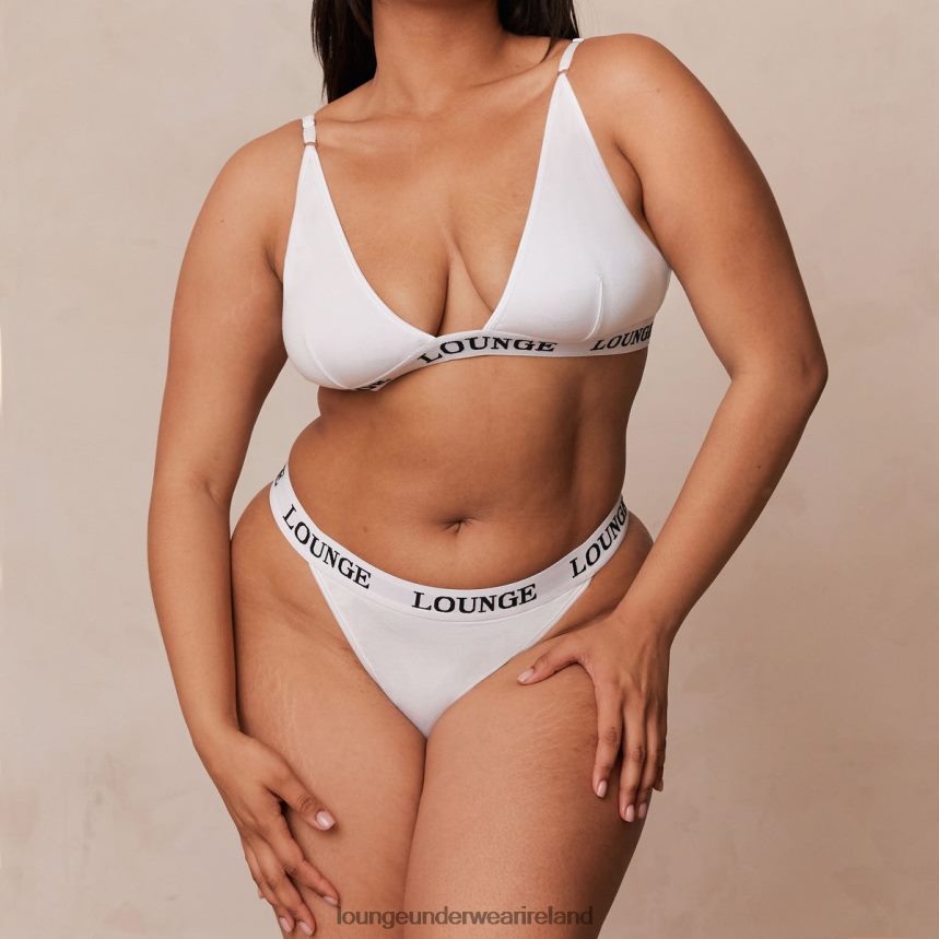 Lounge Underwear Women Bamboo Triangle Bra & Thong/Briefs Set F2H42Z174 All White