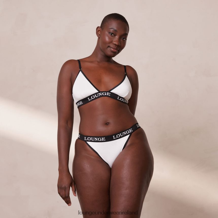 Lounge Underwear Women Bamboo Triangle Bra & Thong/Briefs Set F2H42Z199 White