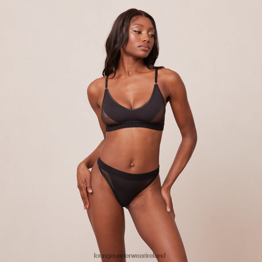 Lounge Underwear Women Contour Mesh Bra & Thong/Briefs Set F2H42Z205 Black