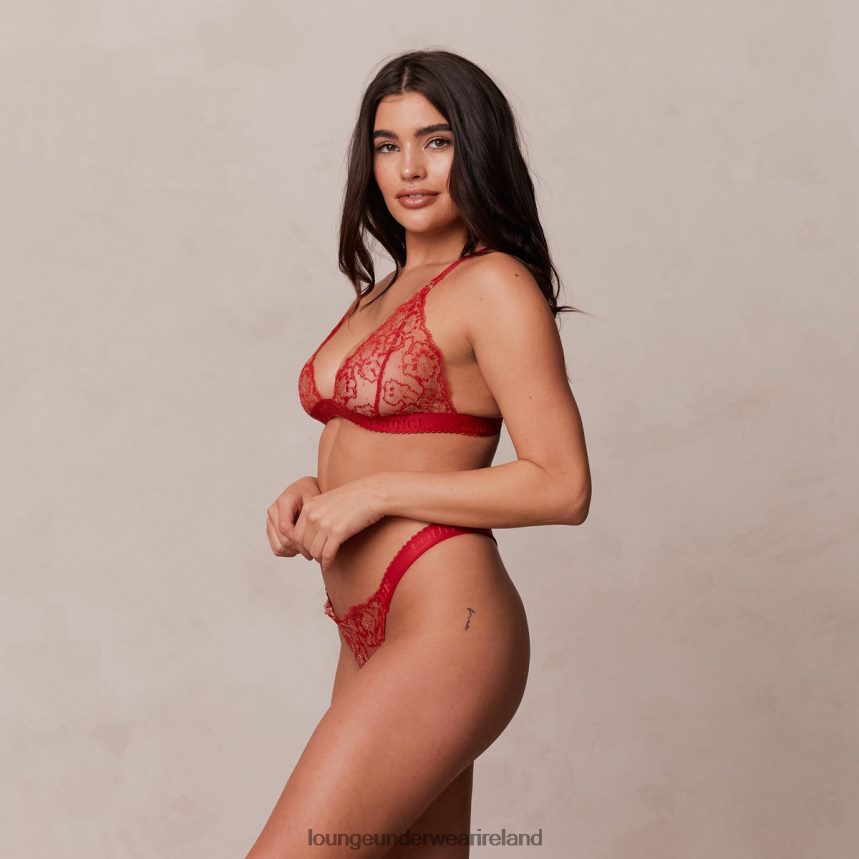 Lounge Underwear Women Embroidered Triangle Bra & Thong Set F2H42Z187 Maroon