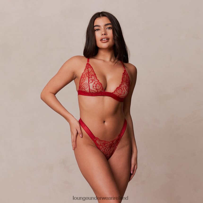 Lounge Underwear Women Embroidered Triangle Bra & Thong Set F2H42Z187 Maroon