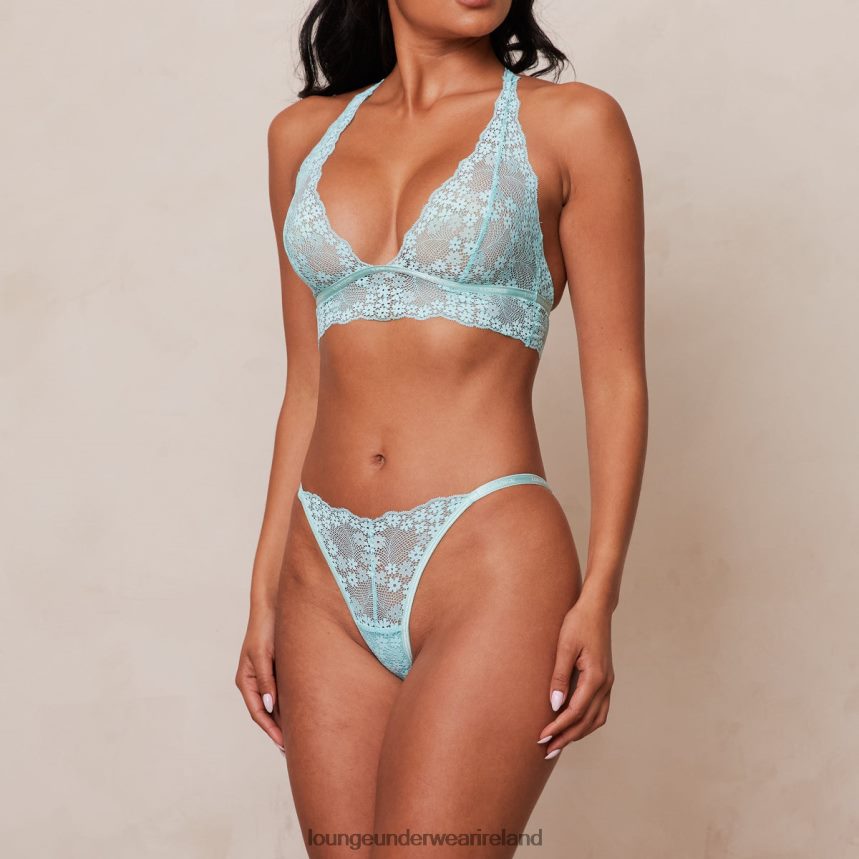 Lounge Underwear Women Lace Triangle Bra & Thong/Briefs Set F2H42Z204 Aqua Blue