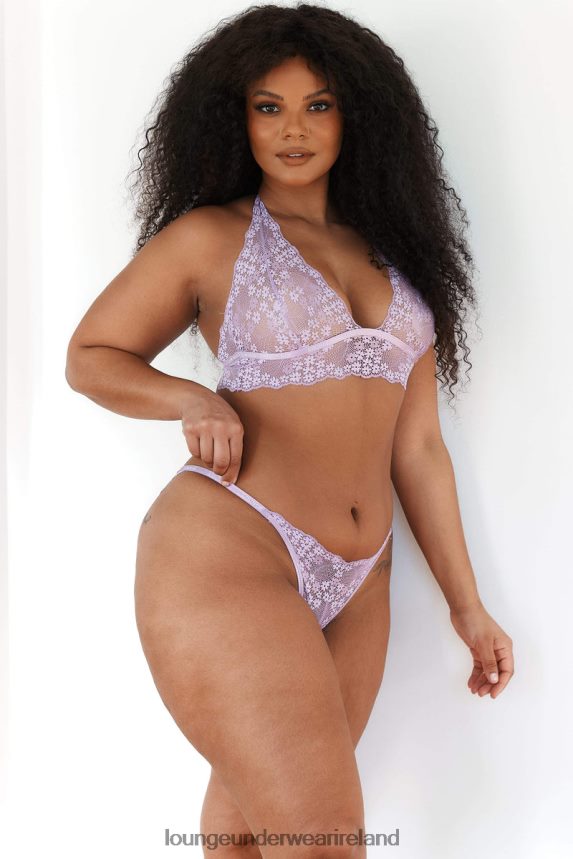 Lounge Underwear Women Lace Triangle Bra & Thong/Briefs Set F2H42Z207 Lilac