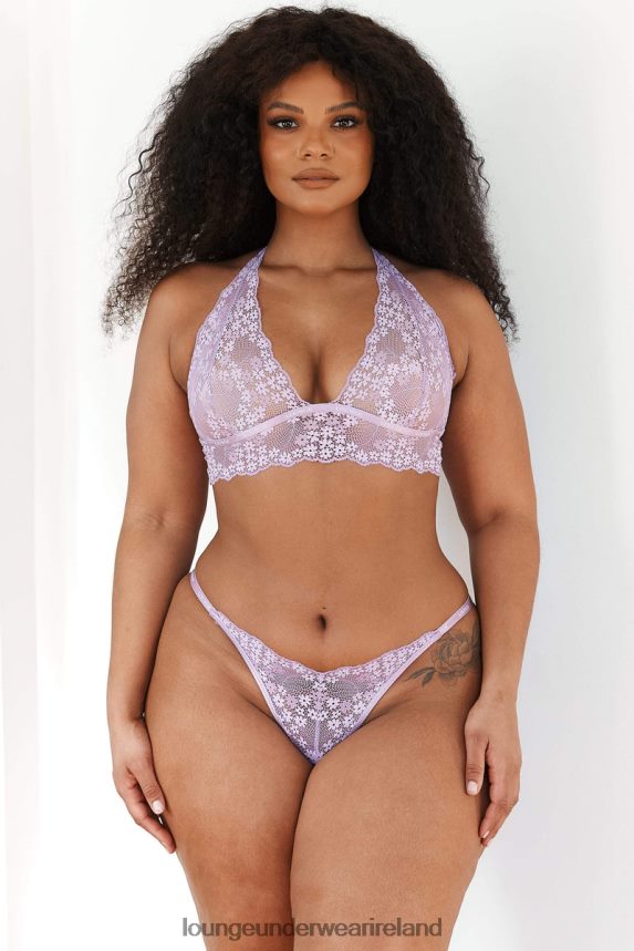Lounge Underwear Women Lace Triangle Bra & Thong/Briefs Set F2H42Z207 Lilac