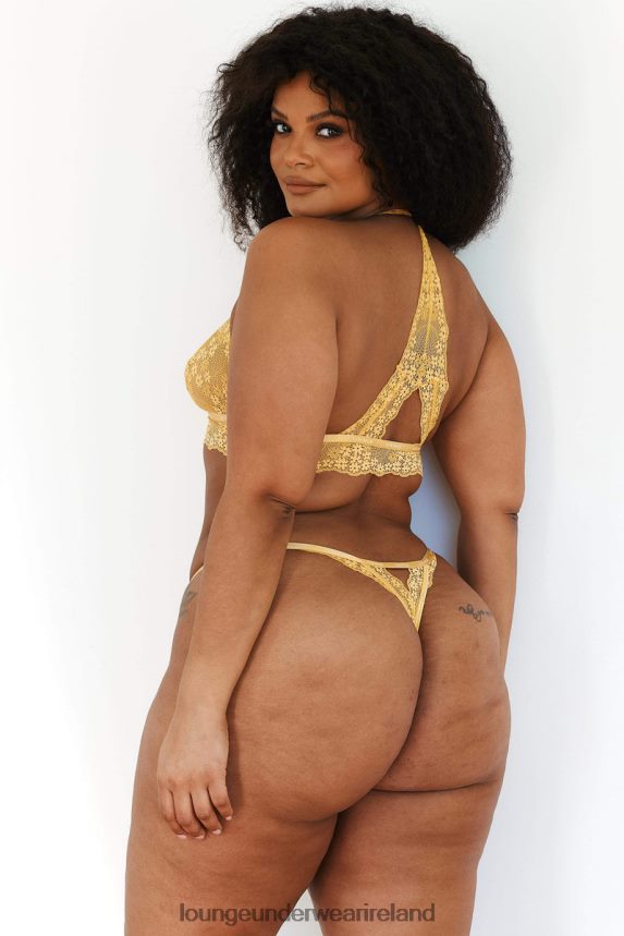 Lounge Underwear Women Lace Triangle Bra & Thong/Briefs Set F2H42Z222 Mustard