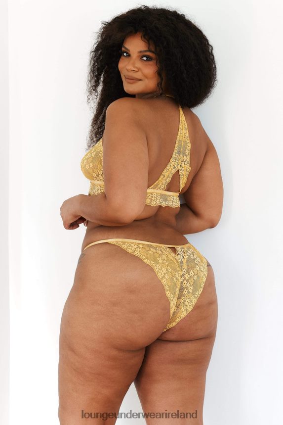 Lounge Underwear Women Lace Triangle Bra & Thong/Briefs Set F2H42Z222 Mustard