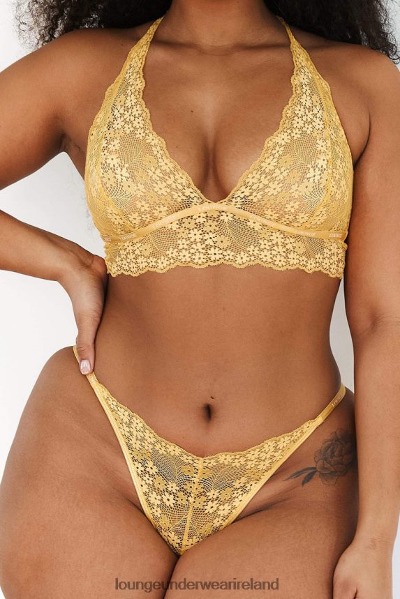 Lounge Underwear Women Lace Triangle Bra & Thong/Briefs Set F2H42Z222 Mustard