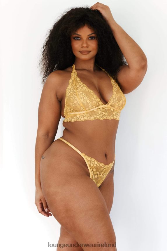Lounge Underwear Women Lace Triangle Bra & Thong/Briefs Set F2H42Z222 Mustard