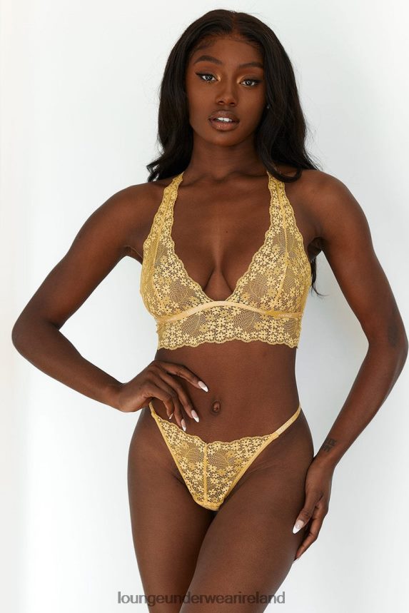 Lounge Underwear Women Lace Triangle Bra & Thong/Briefs Set F2H42Z222 Mustard