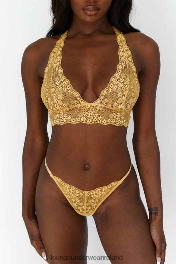 Lounge Underwear Women Lace Triangle Bra & Thong/Briefs Set F2H42Z222 Mustard