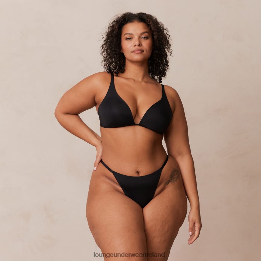 Lounge Underwear Women Light Non-wire Plunge T-shirt Bra & Thong/Briefs Set F2H42Z226 Black