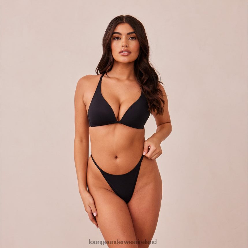 Lounge Underwear Women Light Non-wire Plunge T-shirt Bra & Thong/Briefs Set F2H42Z226 Black