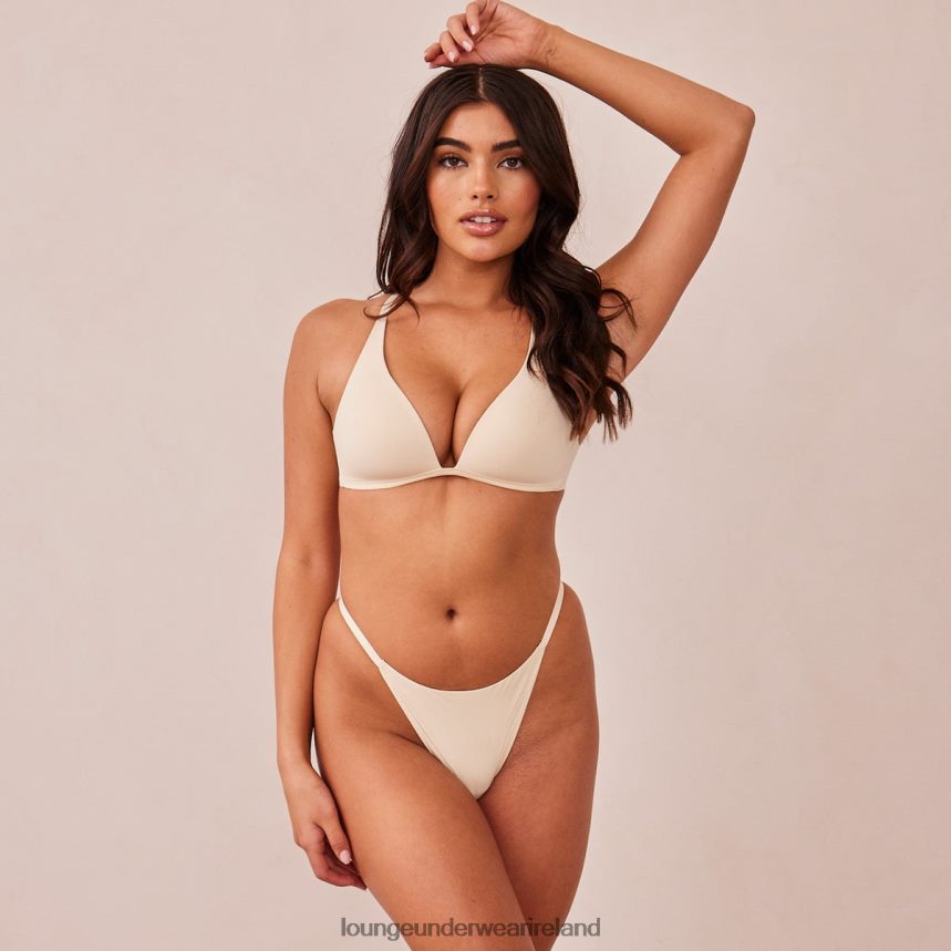 Lounge Underwear Women Light Non-wire Plunge T-shirt Bra & Thong/Briefs Set F2H42Z228 Latte