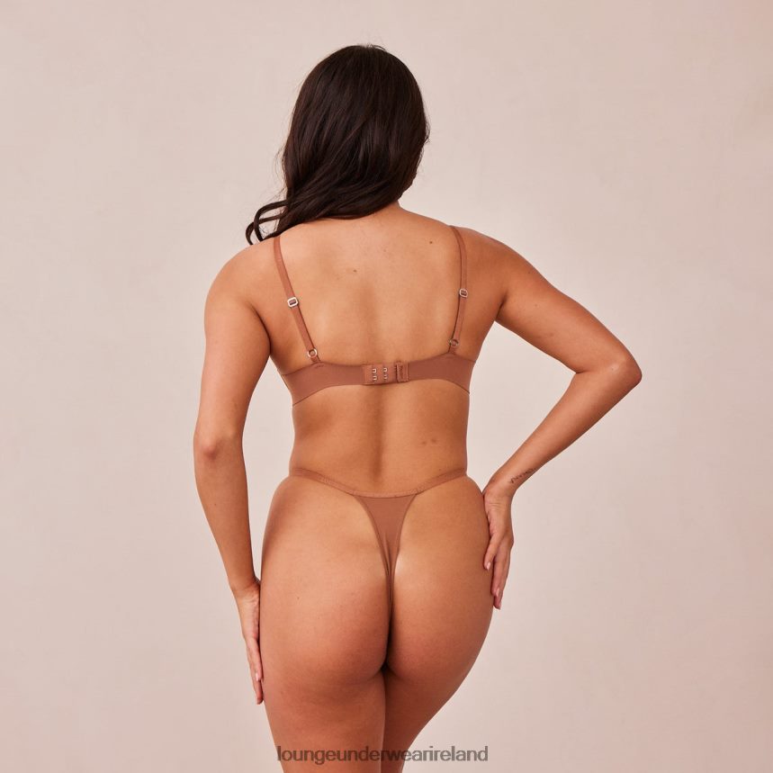 Lounge Underwear Women Light Non-wire Plunge T-shirt Bra & Thong/Briefs Set F2H42Z230 Mocha