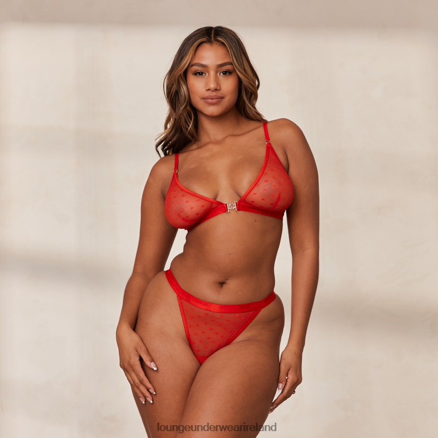 Lounge Underwear Women Love Heart Mesh Triangle Bra & Thong/Briefs Set F2H42Z200 Red