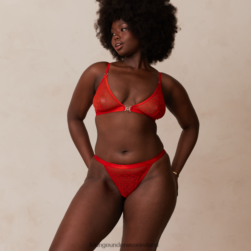 Lounge Underwear Women Love Heart Mesh Triangle Bra & Thong/Briefs Set F2H42Z200 Red