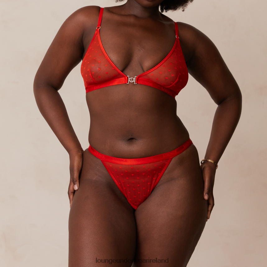 Lounge Underwear Women Love Heart Mesh Triangle Bra & Thong/Briefs Set F2H42Z200 Red