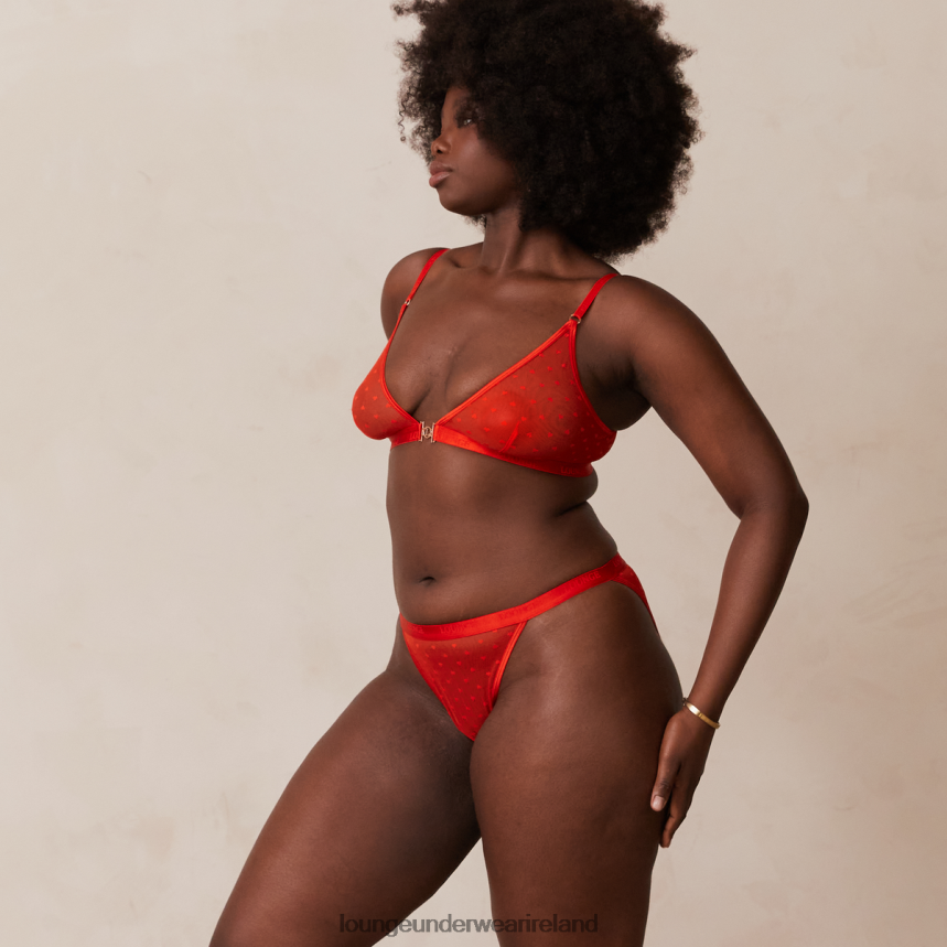 Lounge Underwear Women Love Heart Mesh Triangle Bra & Thong/Briefs Set F2H42Z200 Red