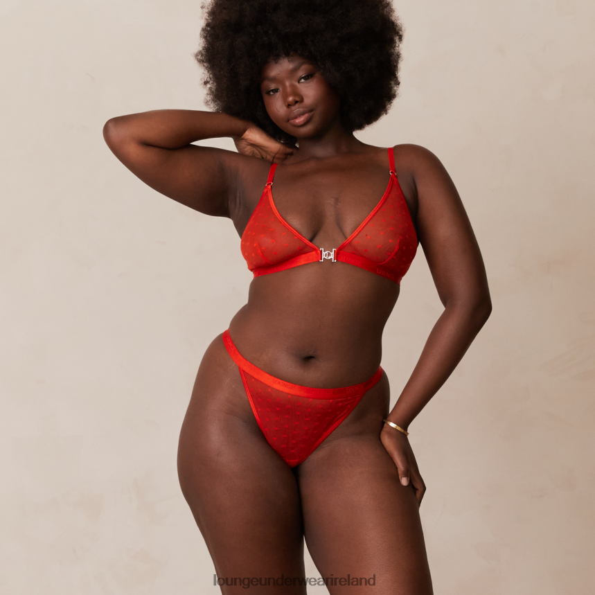 Lounge Underwear Women Love Heart Mesh Triangle Bra & Thong/Briefs Set F2H42Z200 Red