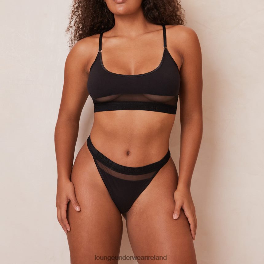 Lounge Underwear Women Mesh Bra & Thong/Briefs Set F2H42Z183 Black