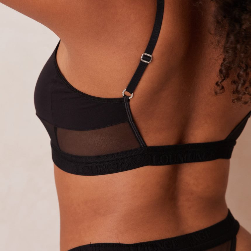 Lounge Underwear Women Mesh Bra & Thong/Briefs Set F2H42Z183 Black