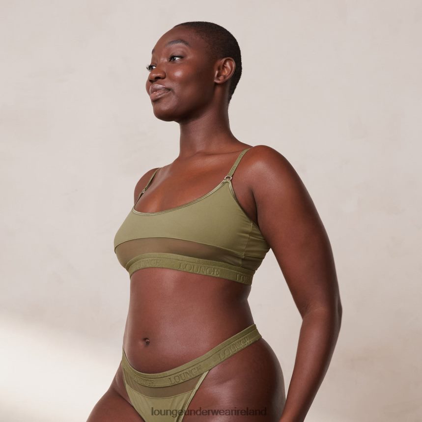 Lounge Underwear Women Mesh Bra & Thong/Briefs Set F2H42Z186 Khaki