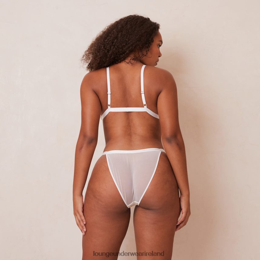 Lounge Underwear Women Ribbed Floral Triangle Bra & Thong/Briefs Set F2H42Z223 White